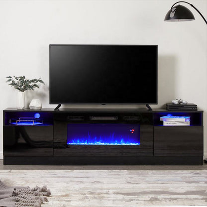Recessed Electric Fireplace TV Stand with Closed Storage