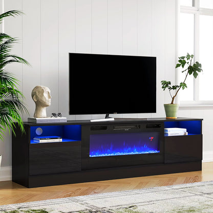 Recessed Electric Fireplace TV Stand with Closed Storage