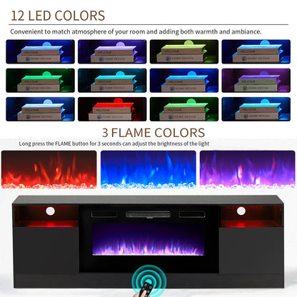 Recessed Electric Fireplace TV Stand with Closed Storage