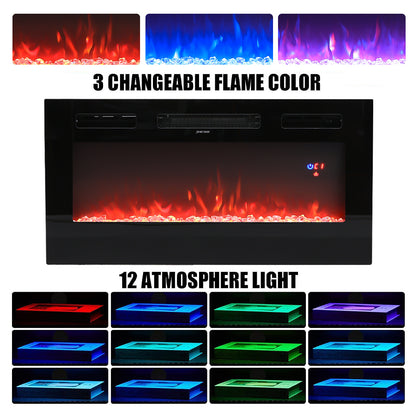 Recessed Electric Fireplace TV Stand with Closed Storage