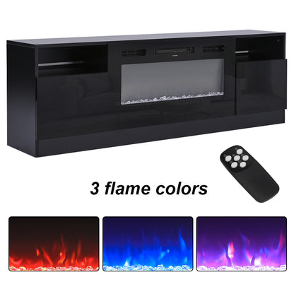 Recessed Electric Fireplace TV Stand with Closed Storage