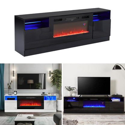 Recessed Electric Fireplace TV Stand with Closed Storage