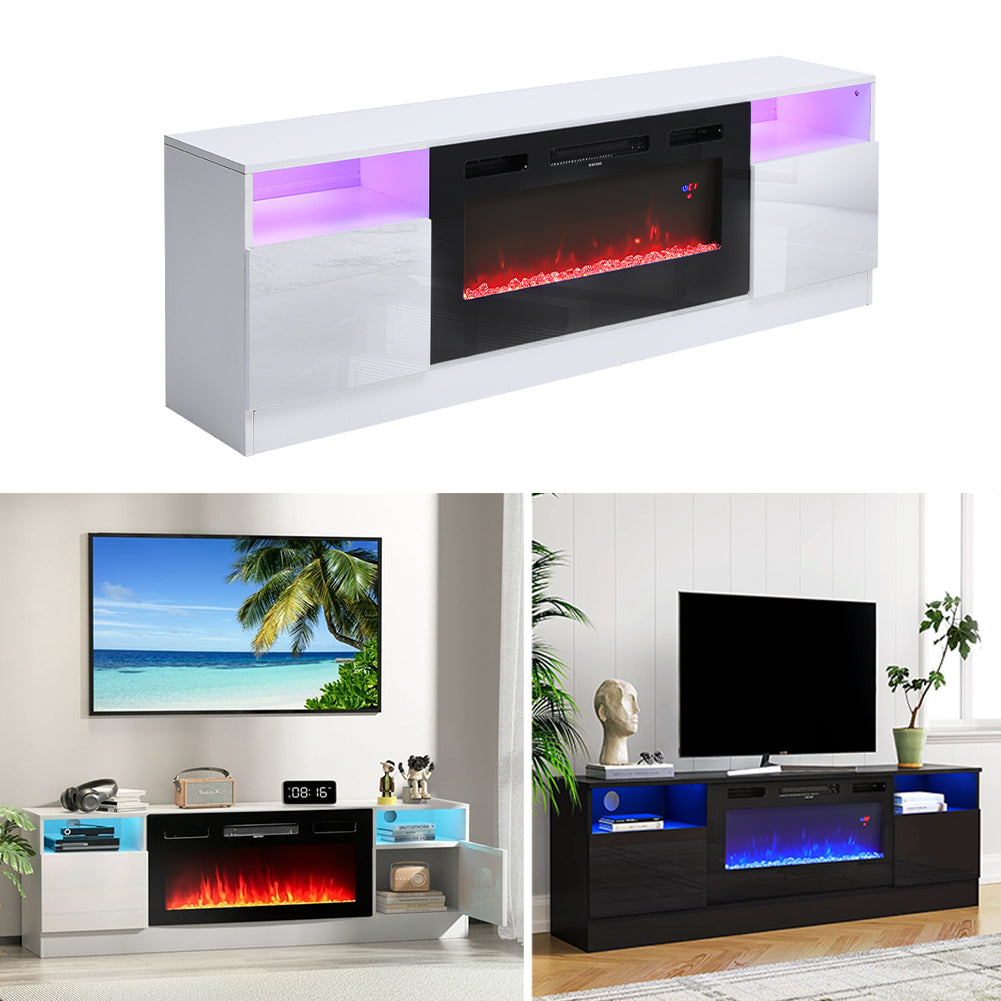 Recessed Electric Fireplace TV Stand with Closed Storage