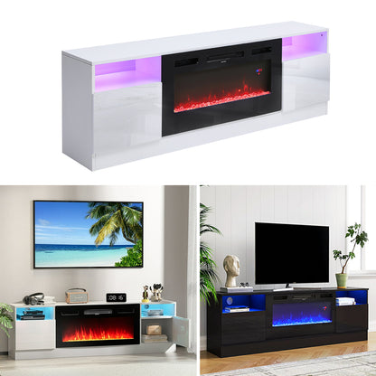 Recessed Electric Fireplace TV Stand with Closed Storage