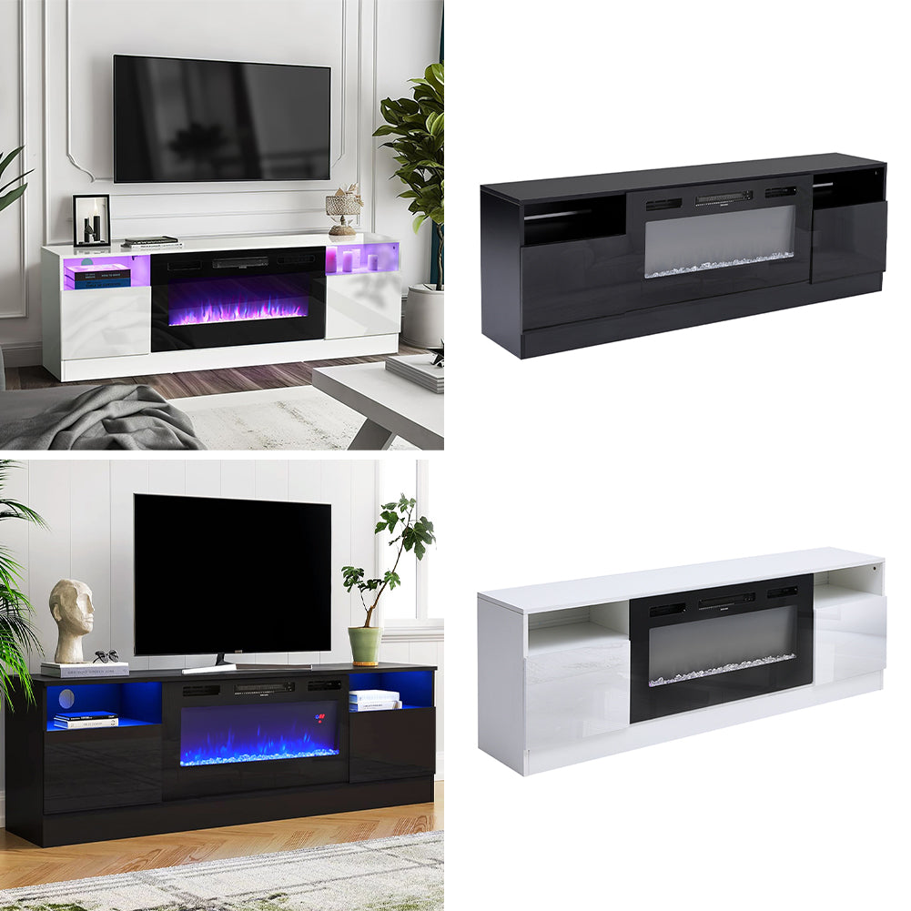 Recessed Electric Fireplace TV Stand with Closed Storage