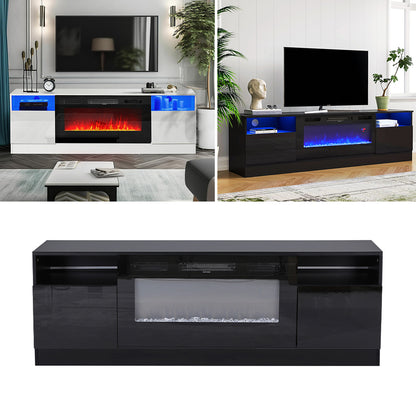 Recessed Electric Fireplace TV Stand with Closed Storage