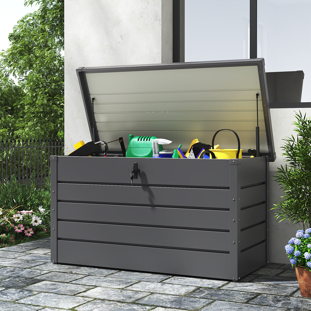 350L Metal Lockable Garden Storage Box Patio Waterproof Box