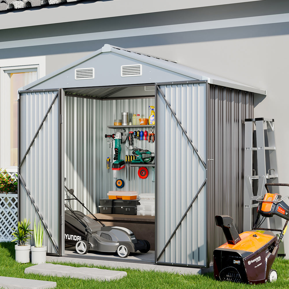 Metal Garden Storage Shed with Apex Roof & Lockable Double Doors