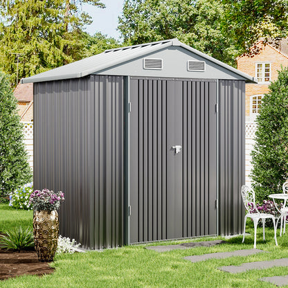 Metal Garden Storage Shed with Apex Roof & Lockable Double Doors