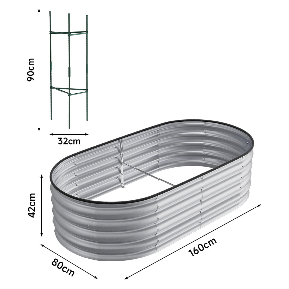 42CM Height Silver Galvanized Steel Oval Raised Garden Bed