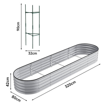 42CM Height Silver Galvanized Steel Oval Raised Garden Bed