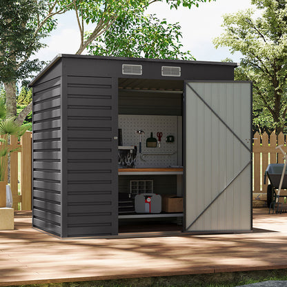 6 x 4 ft Metal Garden Storage Shed with Pent Roof & Lockable Door