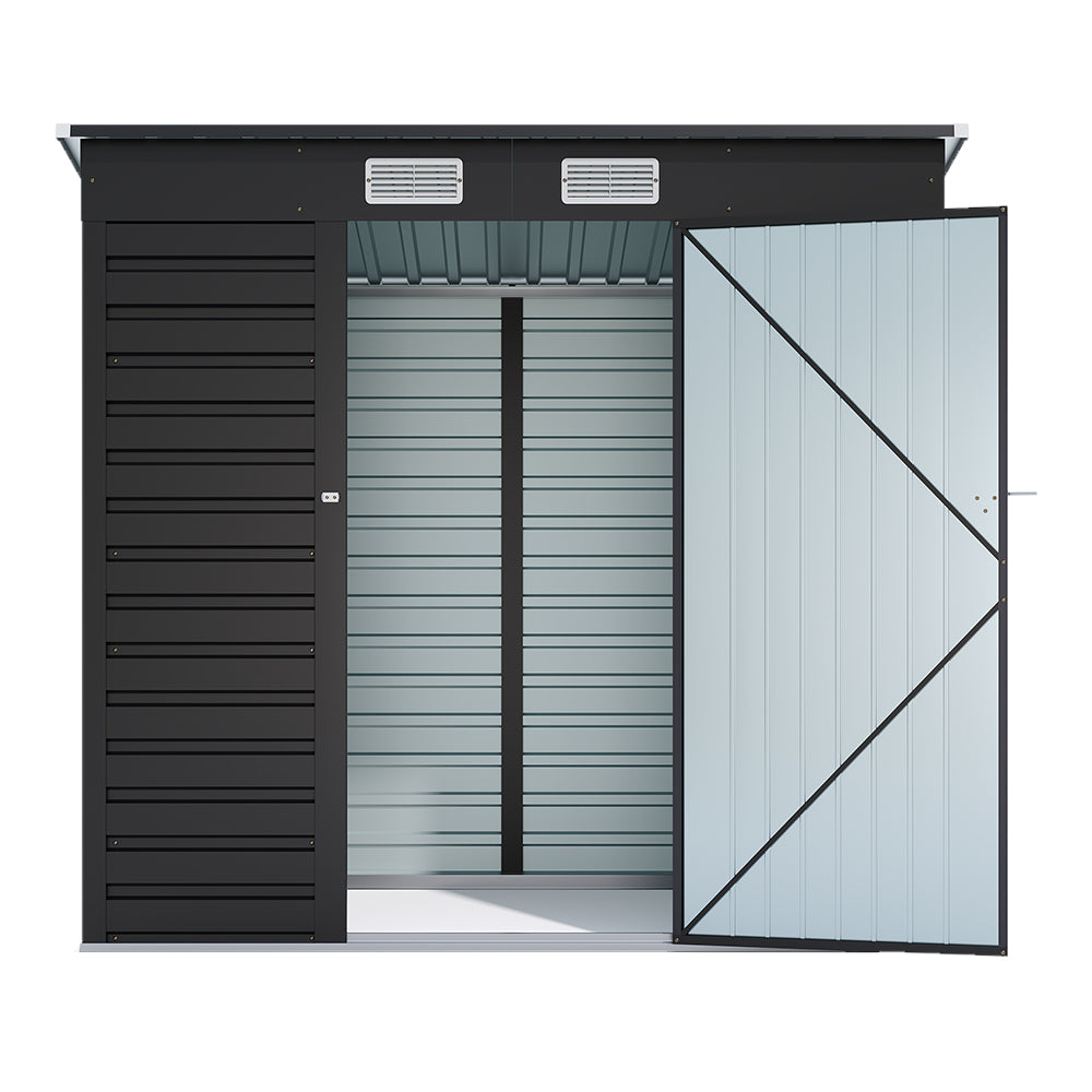 Charcoal Black/Grey 193CM Wide Metal Garden Storage Shed with Lockable Door