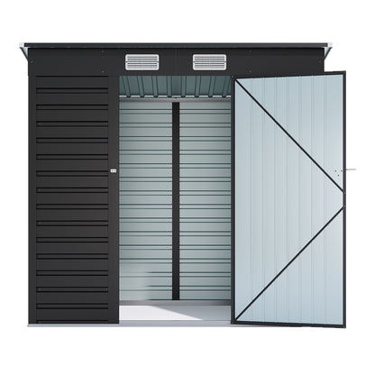 Charcoal Black/Grey 193CM Wide Metal Garden Storage Shed with Lockable Door