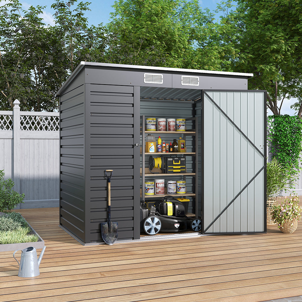 6 x 4 ft Metal Garden Storage Shed with Pent Roof & Lockable Door