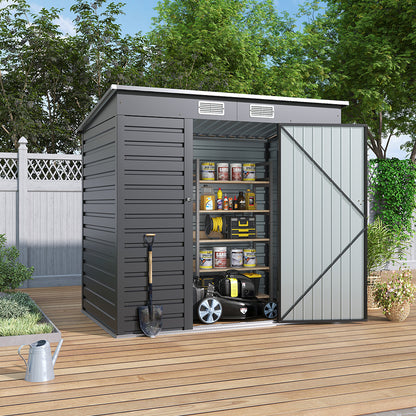6 x 4 ft Metal Garden Storage Shed with Pent Roof & Lockable Door