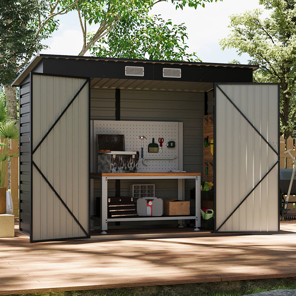 239CM Wide Metal Garden Storage Shed with Lockable Doors