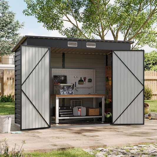 8 x 4 ft Metal Garden Storage Shed with Pent Roof & Lockable Double Doors