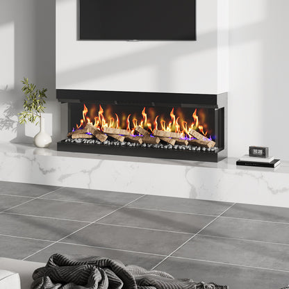 60/70 Inch 3-Sided Smart Electric Fireplace