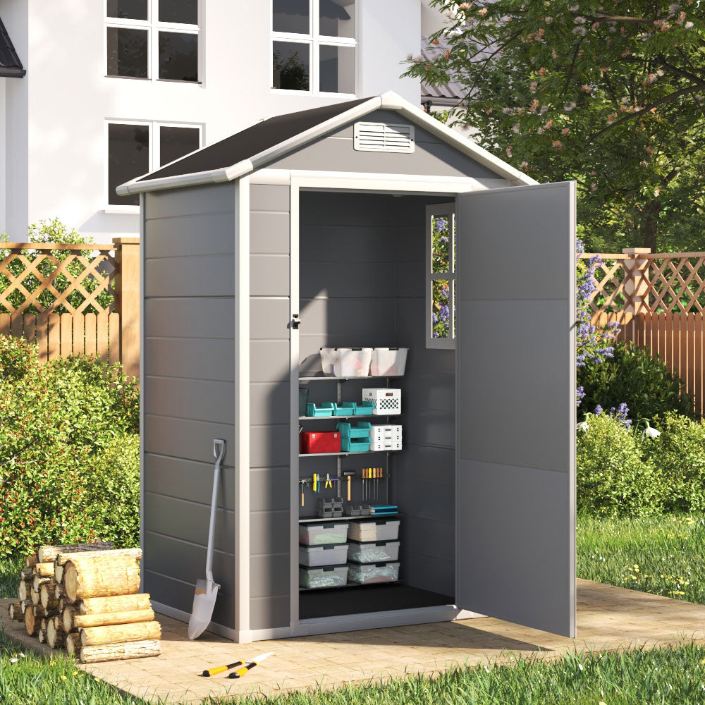 4 x 3 ft Plastic Garden Storage Shed with Apex Roof & Lockable Door