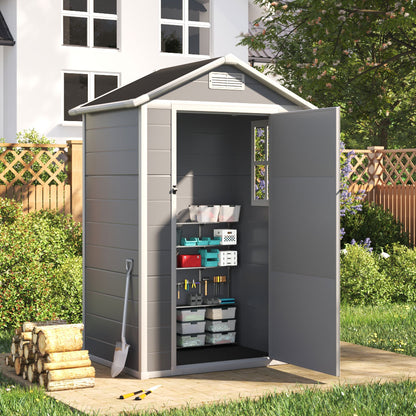 4 x 3 ft Plastic Garden Storage Shed with Apex Roof & Lockable Door