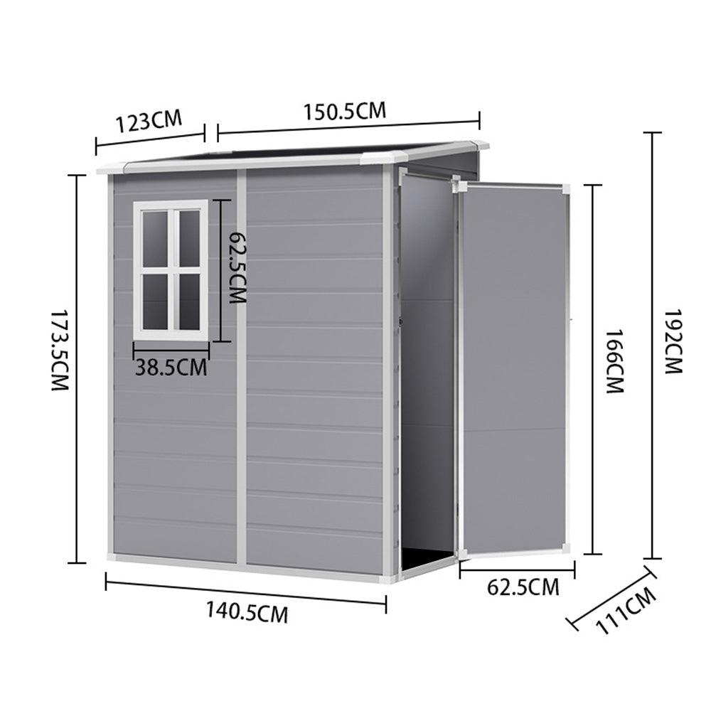 5 x 4 ft Plastic Garden Storage Shed with Pent Roof & Side Door