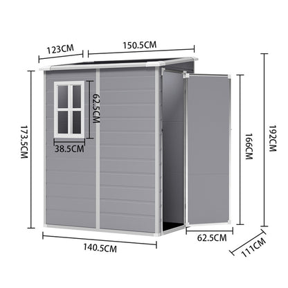 5 x 4 ft Plastic Garden Storage Shed with Pent Roof & Side Door