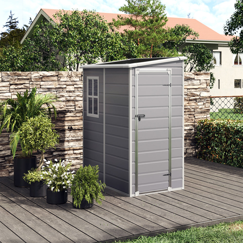 5 x 4 ft Plastic Garden Storage Shed with Pent Roof & Side Door
