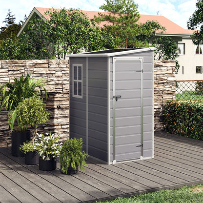 5 x 4 ft Plastic Garden Storage Shed with Pent Roof & Side Door