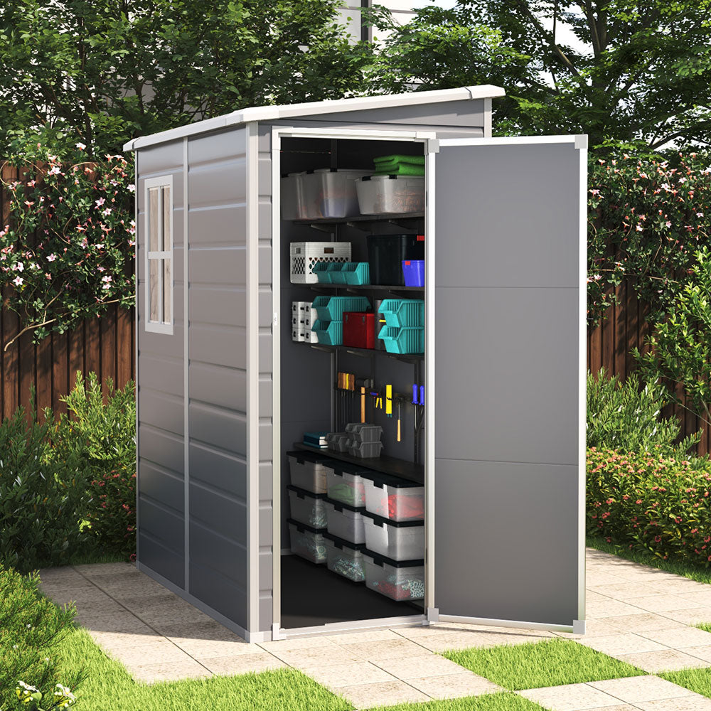 5 x 4 ft Plastic Garden Storage Shed with Pent Roof & Side Door