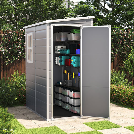 5 x 4 ft Plastic Garden Storage Shed with Pent Roof & Side Door