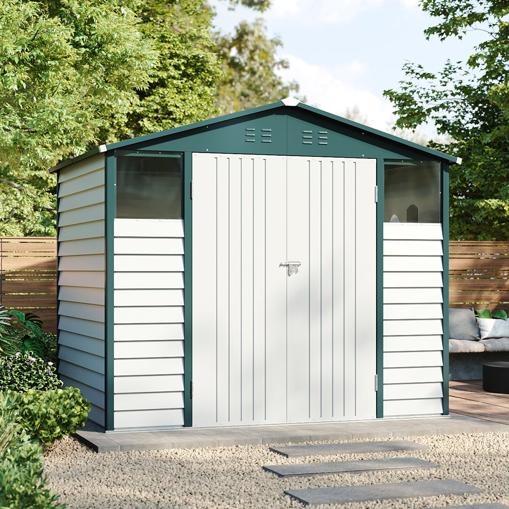 8 x 6 ft Metal Garden Storage Shed with Apex Roof & Double Doors