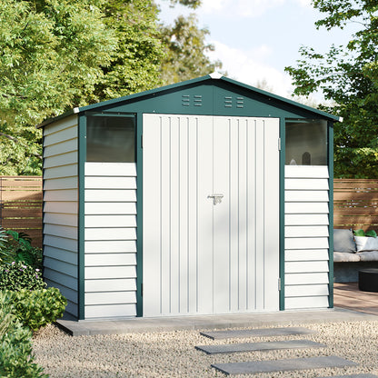 8 x 6 ft Metal Garden Storage Shed with Apex Roof & Double Doors