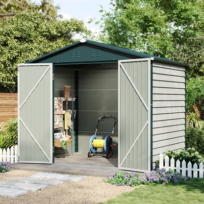 8 x 6 ft Metal Garden Storage Shed with Apex Roof & Double Doors
