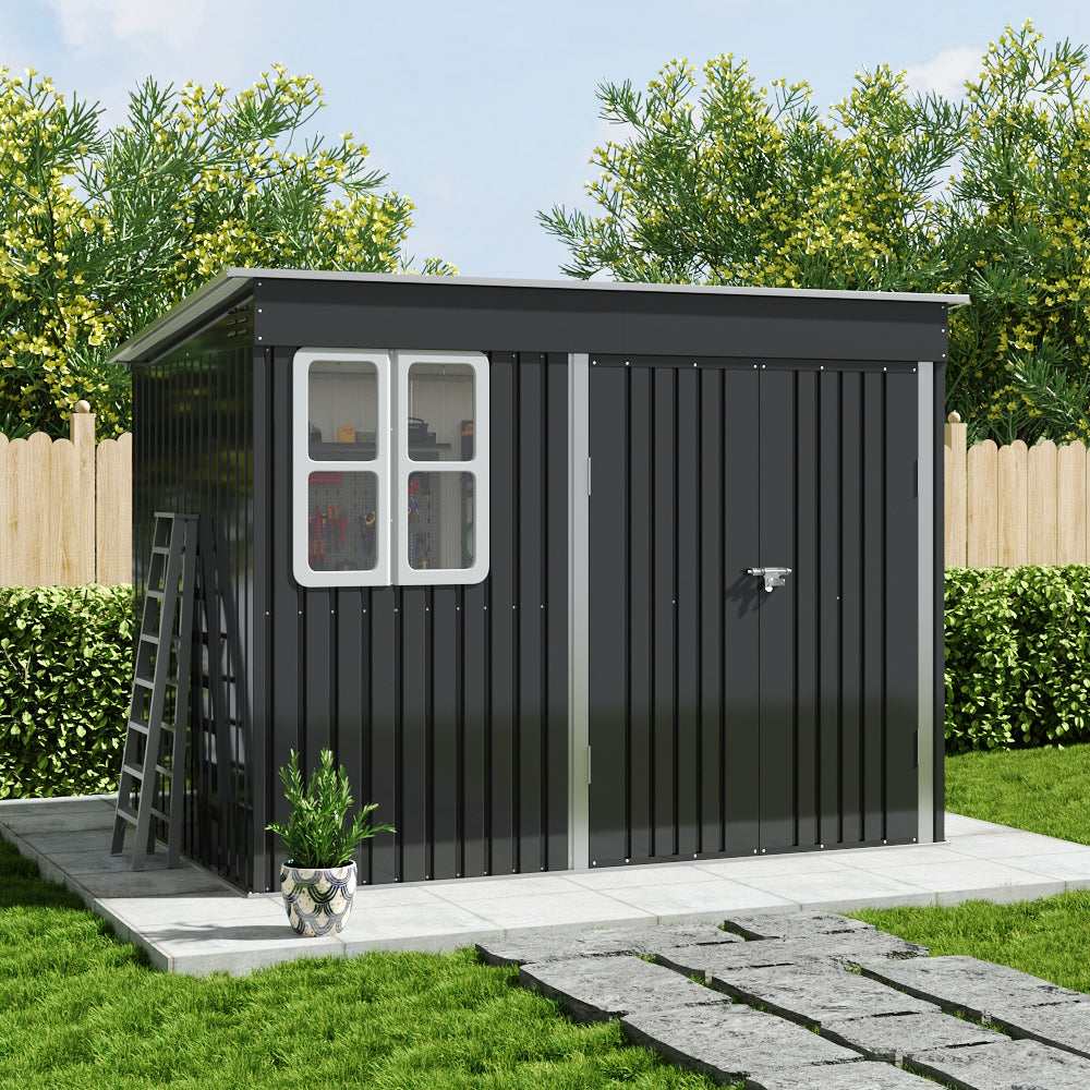 9 x 6 ft Metal Garden Storage Shed with Pent Roof & Double Doors