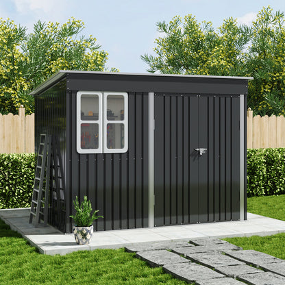 9 x 6 ft Metal Garden Storage Shed with Pent Roof & Double Doors