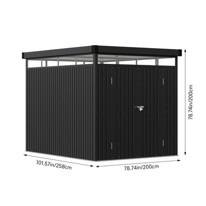 6.5 x 8.5 ft Metal Garden Storage Shed with Flat Roof & Double Doors