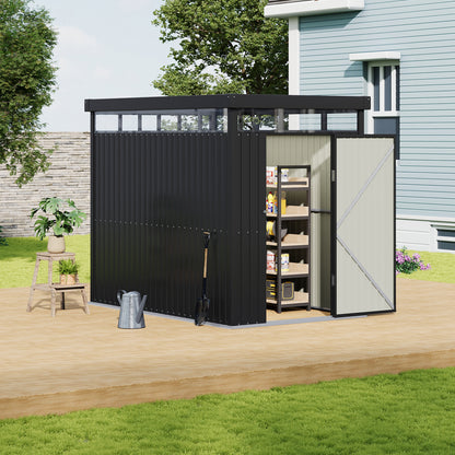 162cm Wide Metal Garden Storage Shed with Flat Roof & Lockable Door