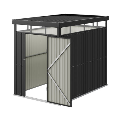 162cm Wide Metal Garden Storage Shed with Flat Roof & Lockable Door