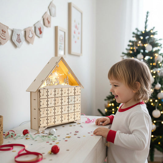 Wooden Christmas Advent Calendar with LED Light