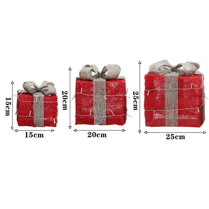 Set of 3 Light-Up Square Christmas Gift Boxes Glitter Presents Decoration