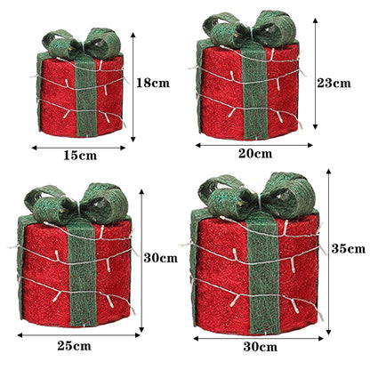 4Pcs Christmas Gift Box Decorations with LED String Lights