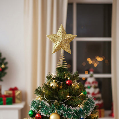 Christmas Tree Star Topper Golden Glitter Ornaments Home Party Decor