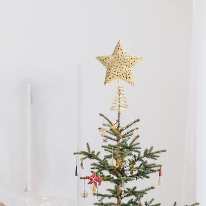 Christmas Tree Star Topper Golden Glitter Ornaments Home Party Decor