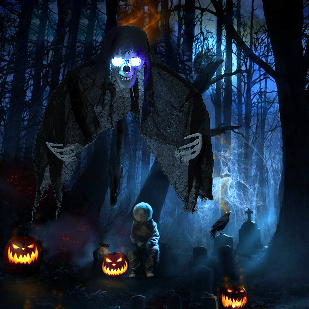 Halloween Hanging Skull Ghost with Light-Up Eyes