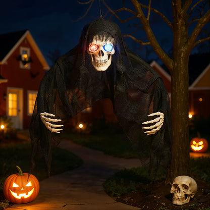 Halloween Hanging Skull Ghost with Light-Up Eyes