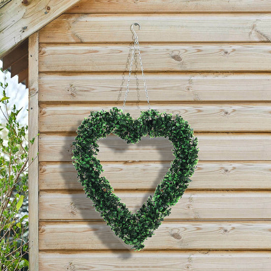 Artificial Boxwood Green Leaves Heart Wreath