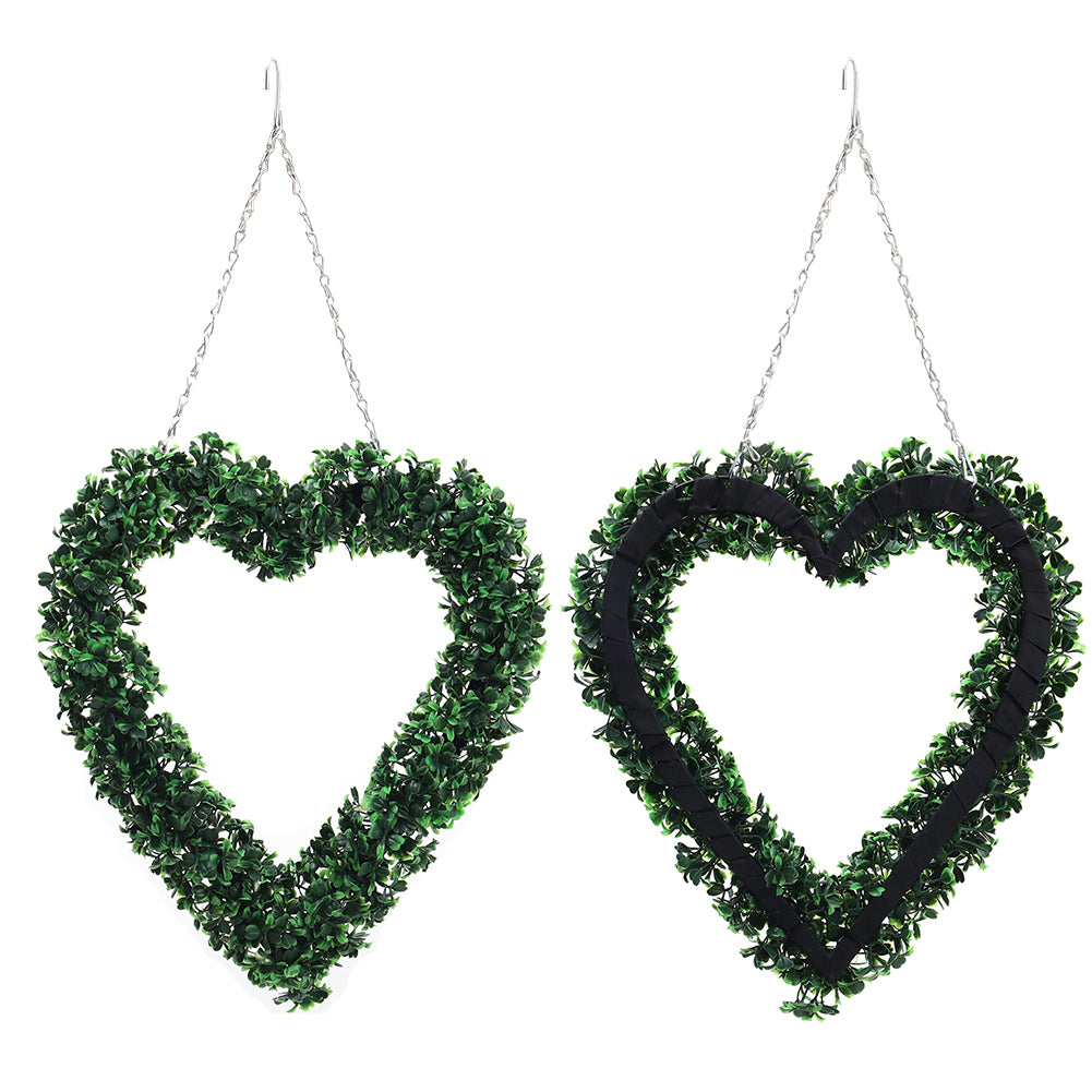 Artificial Boxwood Green Leaves Heart Wreath