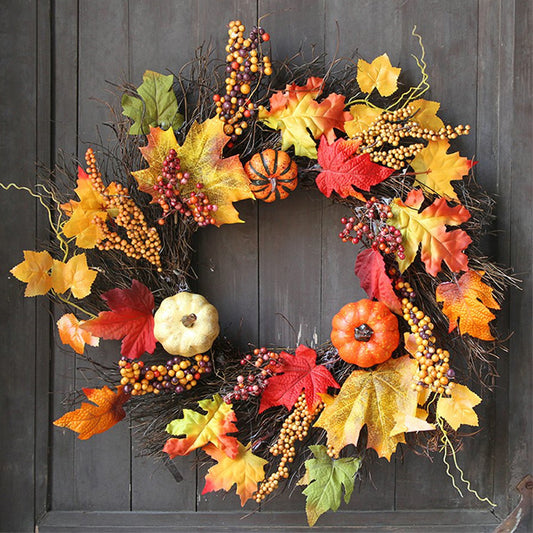 Realistic LED Fall Wreath with Artificial Maple Leaves