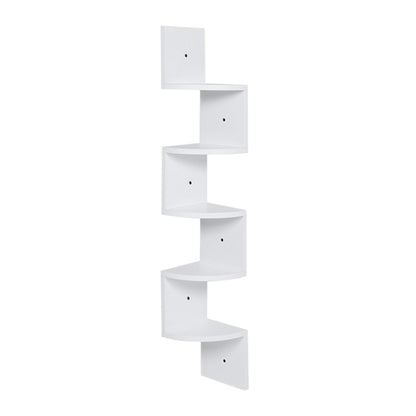 Wooden Zigzag Floating Corner Shelves 5-Tier White